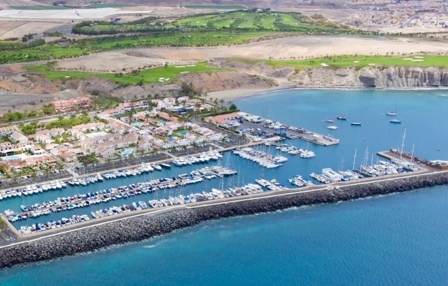 Aerial view of the Port of Pasito Blanco marina and the coast